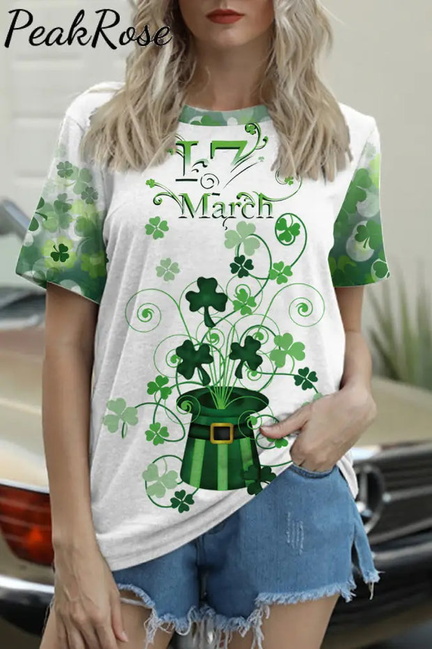 Green Hat Magic Clover Print Short-Sleeved T-Shirt T-Shirt