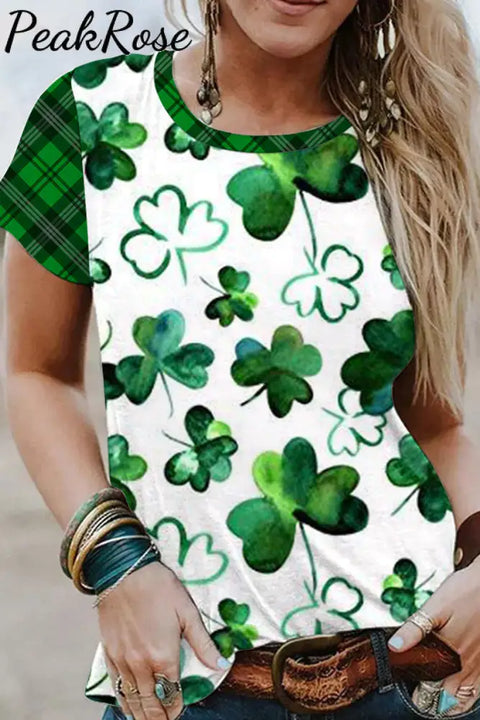 Green Ink Clover Check Print Short-Sleeved T-Shirt T-Shirt