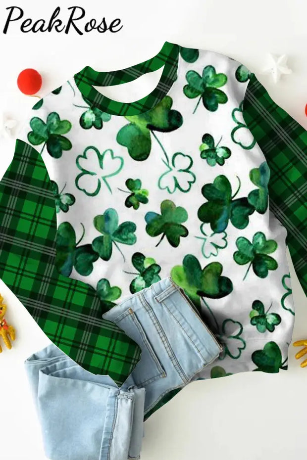 Green Ink Clover Check Print Sweatshirt