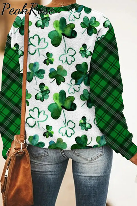 Green Ink Clover Check Print Sweatshirt