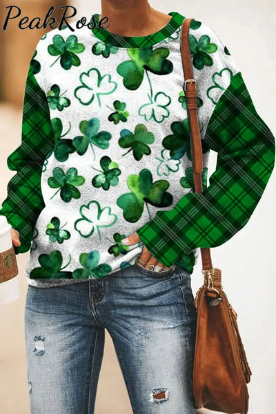 Green Ink Clover Check Print Sweatshirt / S