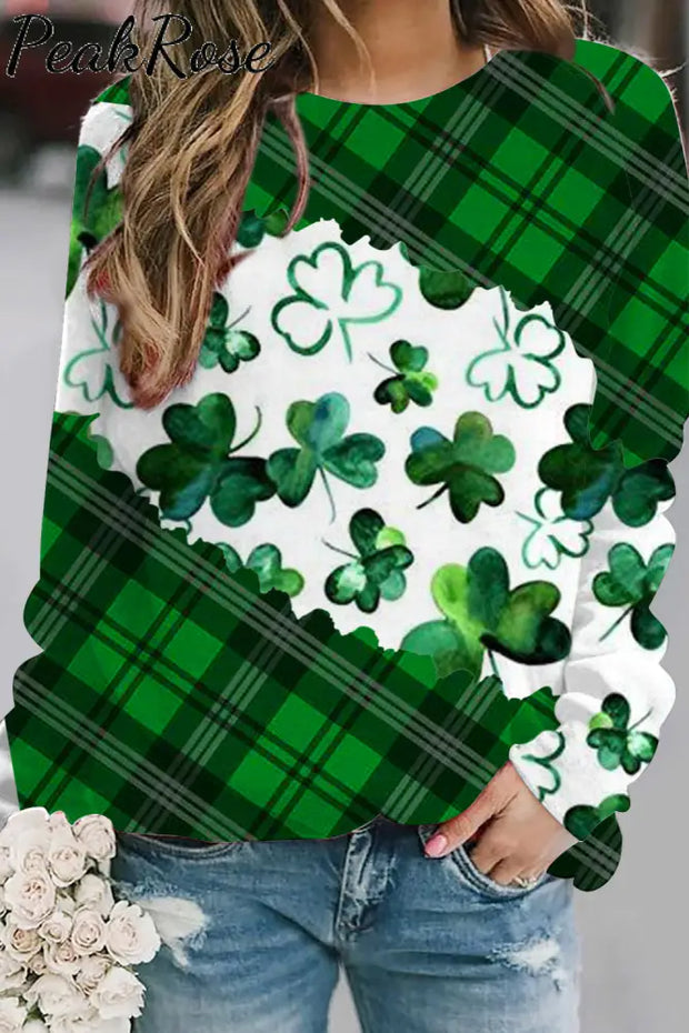 Green Ink Clover Check Print Sweatshirt / S