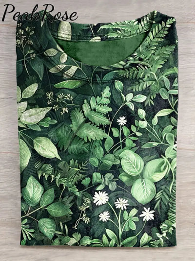 Green Leaves Nature Art Print Casual Short Sleeve T-Shirt Multicolor / S Hot Sell