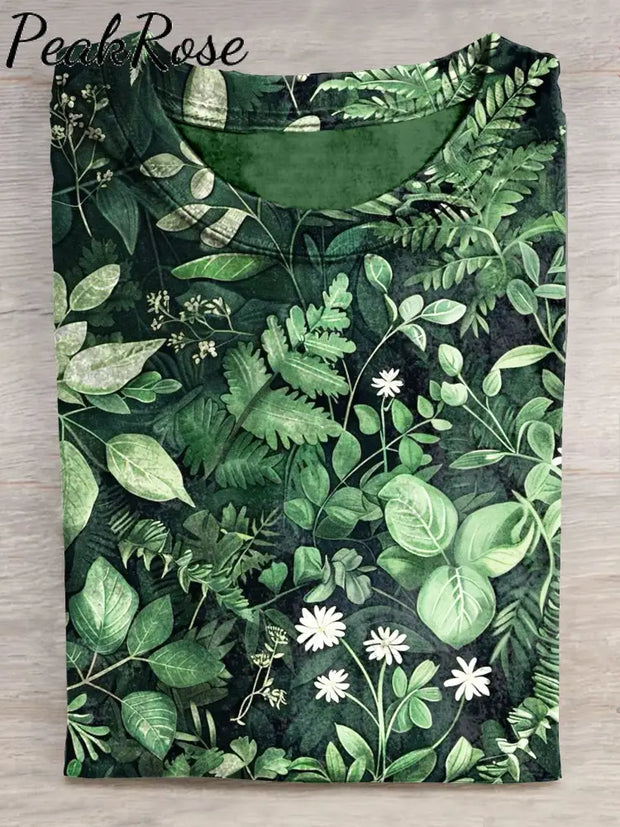 Green Leaves Nature Art Print Casual Short Sleeve T-Shirt Multicolor / S Hot Sell