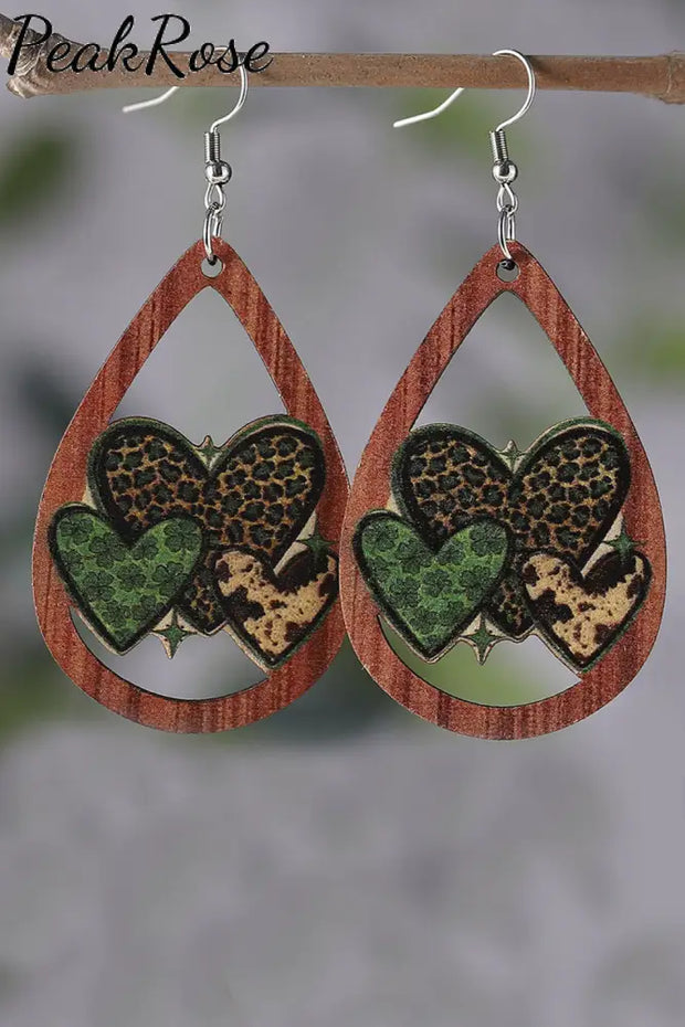 Green Leopard Clover Hearts Earrings