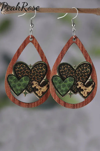 Green Leopard Clover Hearts Earrings One-Size