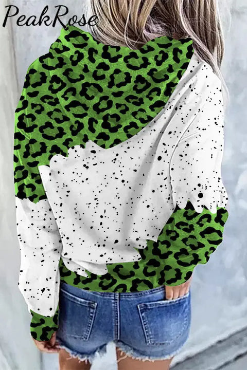 Green Leopard Leaf Clover Gnomes Print Hoodie