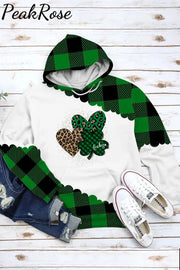 Green Leopard Plaid Lucky Hearts Hoodie