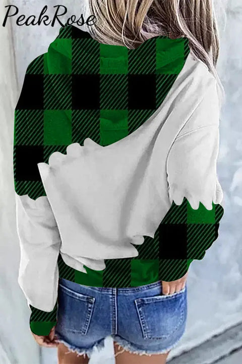 Green Leopard Plaid Lucky Hearts Hoodie