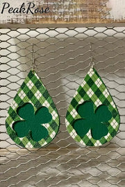 Green Plaid Clover Earrings