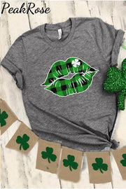 Green Plaid Clover Lips T-Shirt