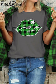 Green Plaid Clover Lips T-Shirt