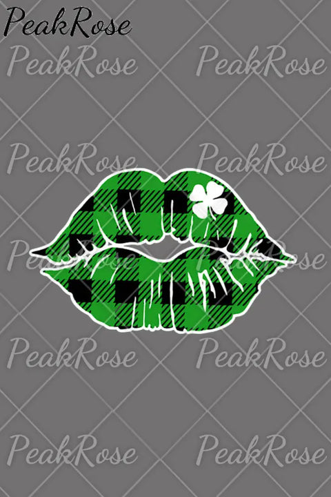 Green Plaid Clover Lips T-Shirt