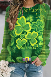 Green Plaid Happy St.patrick’s Day Hat With Shamrocked Print Sweatshirt