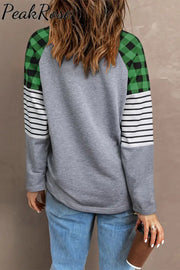 Green Plaid Love Print Sweatshirt