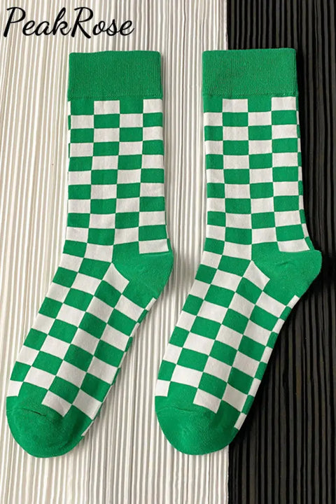 Green Plaid Socks / One Size