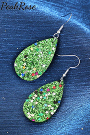 Green Sequin Teardrop Hook Earrings