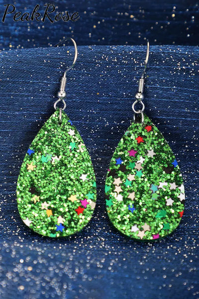 Green Sequin Teardrop Hook Earrings / One Size