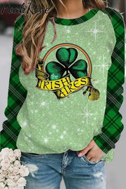 Green Vintage Check Sequin Print Sweatshirt