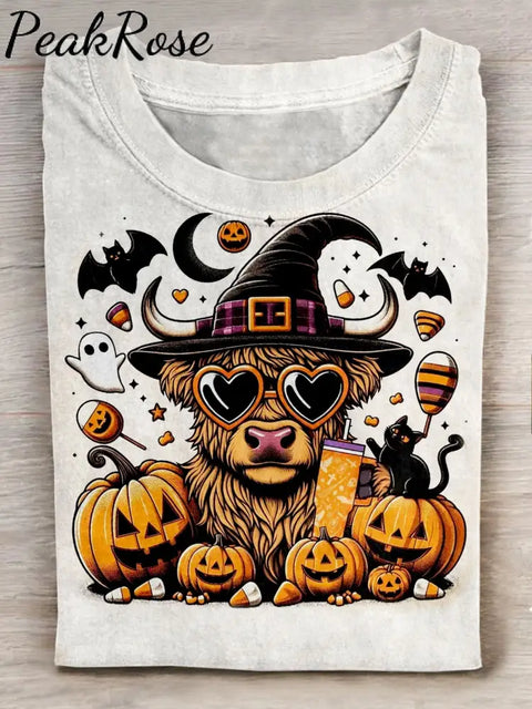 Halloween Cow Art Print Casaul Short Sleeve T-Shirt Multicolor / S Hot Sell