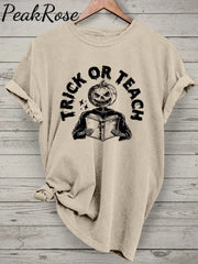 Halloween Teacher Trick Or Teach Spooky Casual Print T-Shirt Sand / S Hot Sell