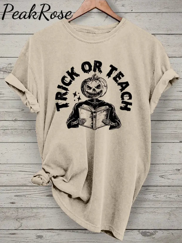 Halloween Teacher Trick Or Teach Spooky Casual Print T-Shirt Sand / S Hot Sell