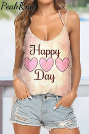 Happy Day Print Vintage Camisole Halter Top S / Pink Tops