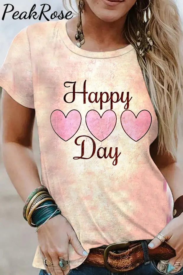 Happy Day Print Vintage T-Shirt S / Pink