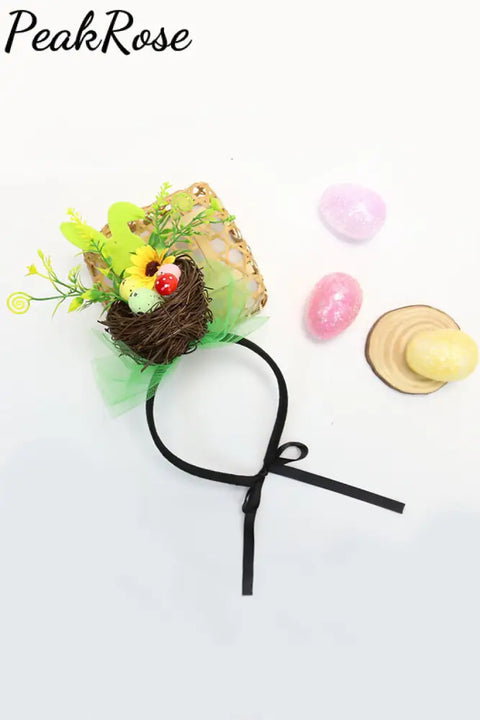 Happy Easter Bunny Bird Nest Decorative Headband Green