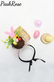 Happy Easter Bunny Bird Nest Decorative Headband Pink