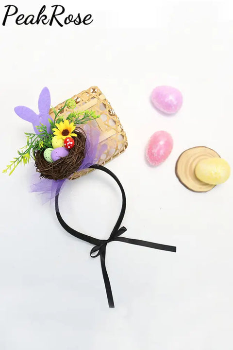 Happy Easter Bunny Bird Nest Decorative Headband Purple