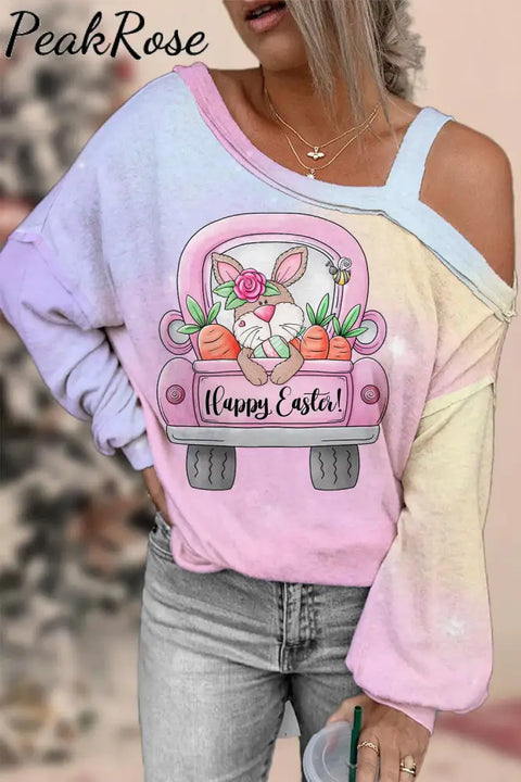 Happy Easter Bunny Carrot Trucks Off Shoulder Blouse