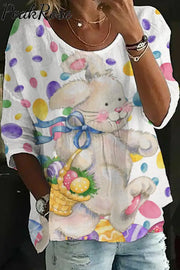 Happy Easter Bunny & Colorful Eggs Half Sleeves Tee