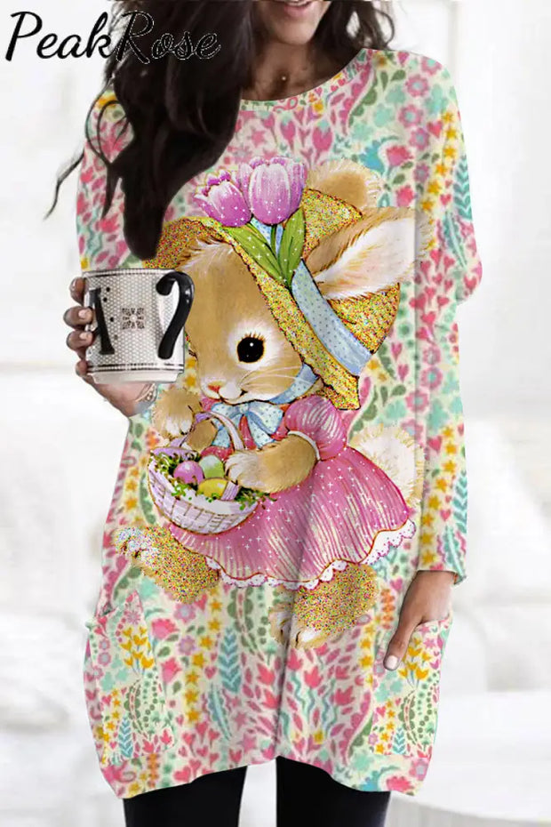 Happy Easter Bunny With An Egg Basket Tunic With Pockets