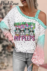 Happy Easter Chilling With My Peeps Off Shoulder Blouse S / Multicolor