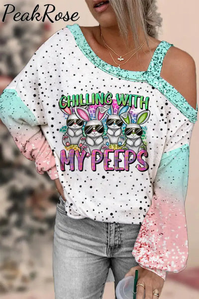 Happy Easter Chilling With My Peeps Off Shoulder Blouse S / Multicolor