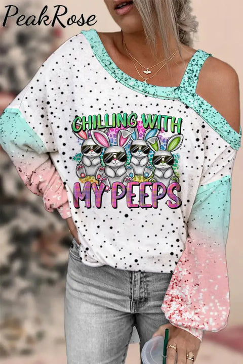 Happy Easter Chilling With My Peeps Off Shoulder Blouse S / Multicolor