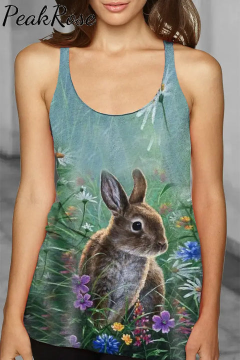 Happy Easter Cute Bunny And Flowers Racerback Tank Top