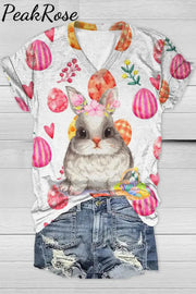 Happy Easter Cute Rabbit Selling Colored Eggs V Neck T-Shirt T-Shirt