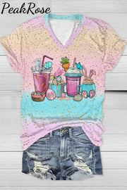 Happy Easter Day Bunnies Cup Pink Blue V Neck T-Shirt T-Shirt