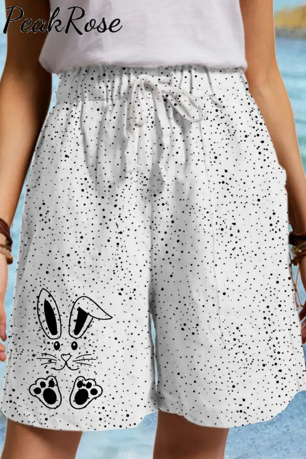 Happy Easter Day Bunnies Eggs Polka Drawstring Waist Casual Shorts