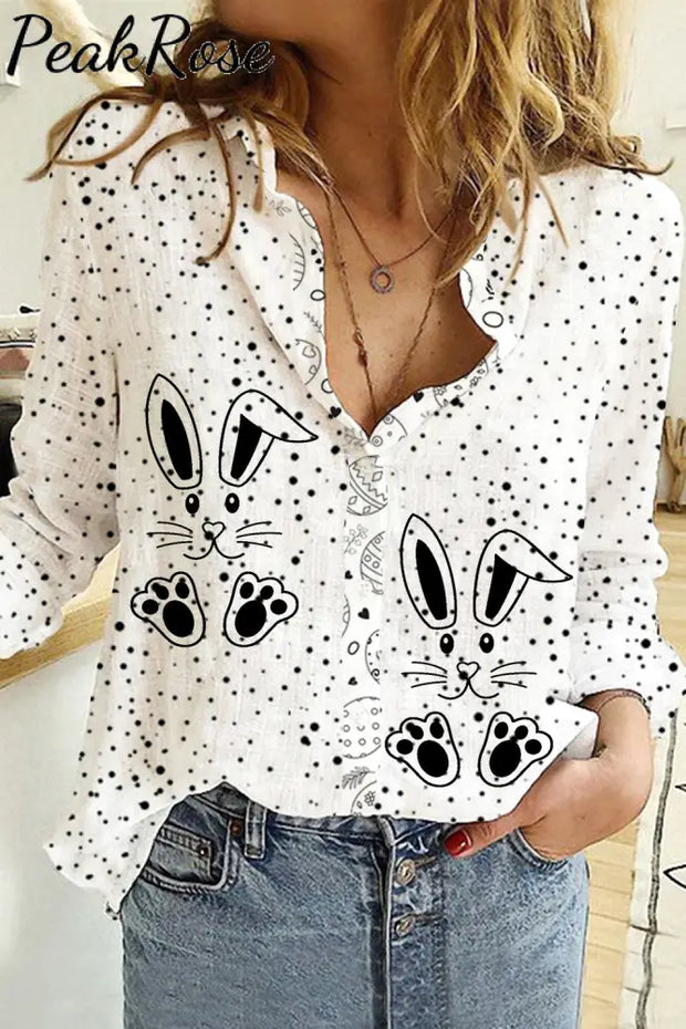 Happy Easter Day Bunnies Eggs Polka Long Sleeve Shirt Women