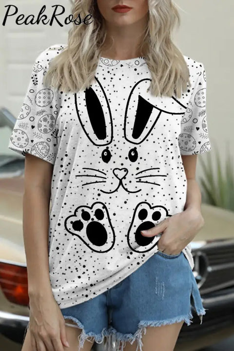 Happy Easter Day Bunnies Eggs Polka Round Neck T-Shirt T-Shirt