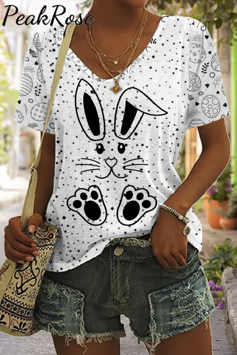 Happy Easter Day Bunnies Eggs Polka V Neck T-Shirt T-Shirt