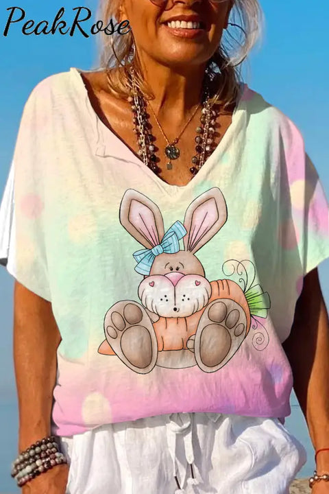 Happy Easter Day Bunny Carrot Dolman Sleeves Tee