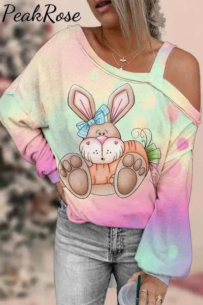 Happy Easter Day Bunny Carrot Off-Shoulder Blouse Ombre / S