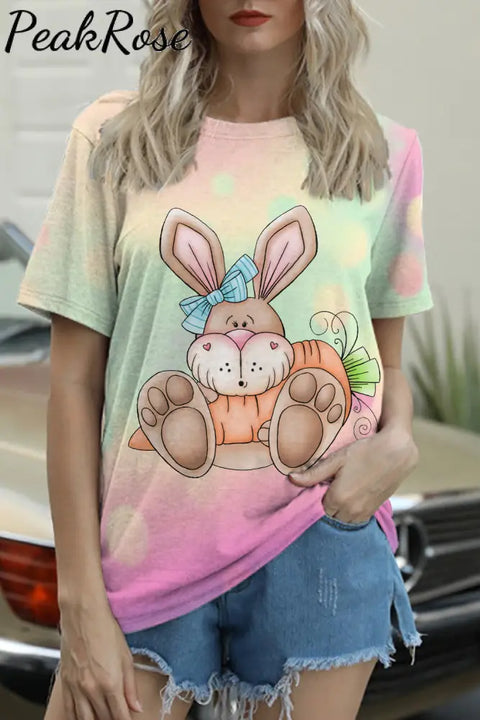 Happy Easter Day Bunny Carrot Round Neck T-Shirt T-Shirt