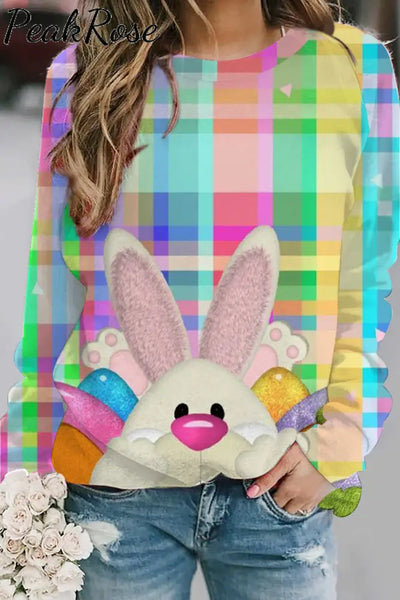 Happy Easter Day Bunny Colorful Plaid Sweatshirt S / Multicolor