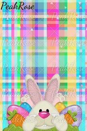 Happy Easter Day Bunny Colorful Plaid V Neck Short Sleeve T-Shirt