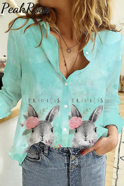 Happy Easter Day Bunny Princess Printed Long Sleeve Shirt Women